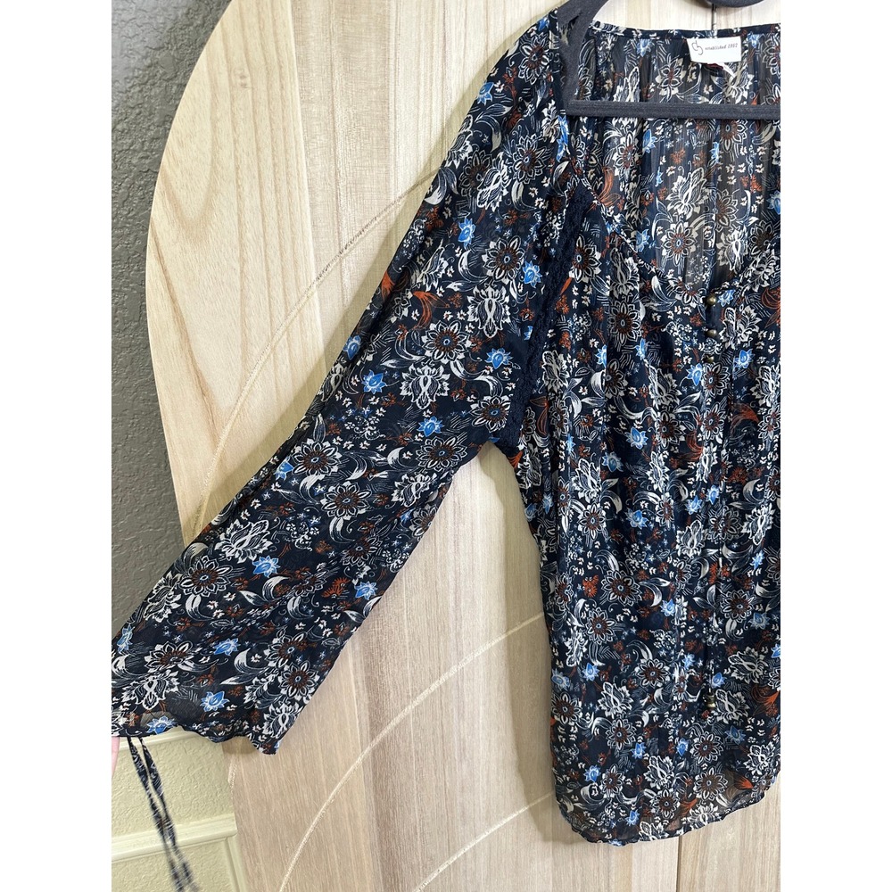 DB Established 1962 XL Floral Print Sheer Long Sleeve‎ Blouse Bohemian - Picture 2 of 9